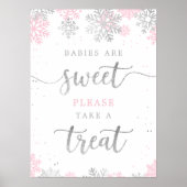 Neem een traktatie roze zilver winter Baby shower Poster (Voorkant)