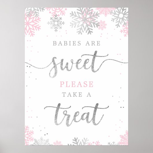 Neem een traktatie roze zilver winter Baby shower Poster (Voorkant)