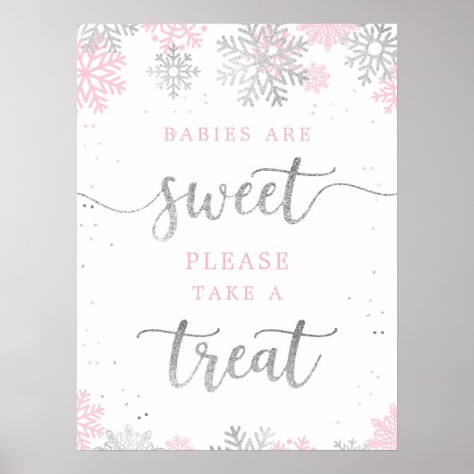 Neem een traktatie roze zilver winter Baby shower Poster (Voorkant)