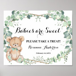 Neem een Treat Baby shower Beer Greenery Gold Sign Poster