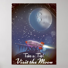 Neem een Trip! Bezoek de Maan vintage cartoonposte Poster