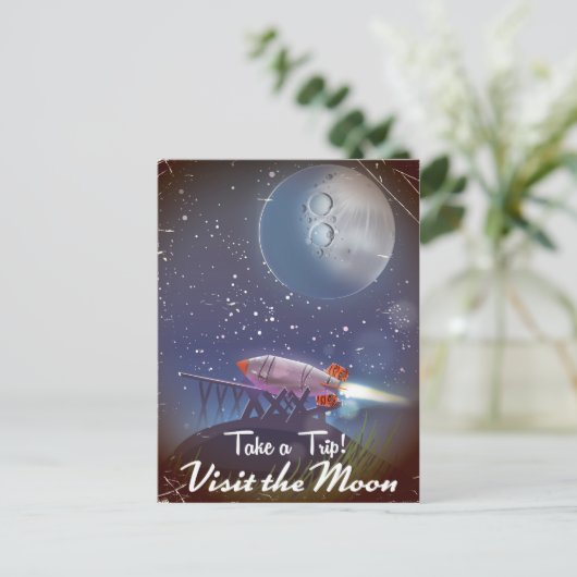 Neem een Trip. Bezoek het Moon  cartoon poster Briefkaart (Staand voorkant)