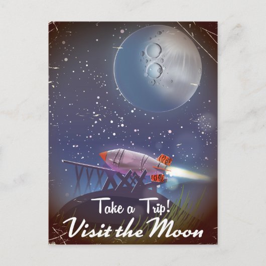 Neem een Trip. Bezoek het Moon  cartoon poster Briefkaart (Voorkant)