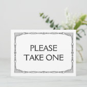 "Neem er alstublieft één" Trouwbord in Art Deco-st Kaart (Staand voorkant)