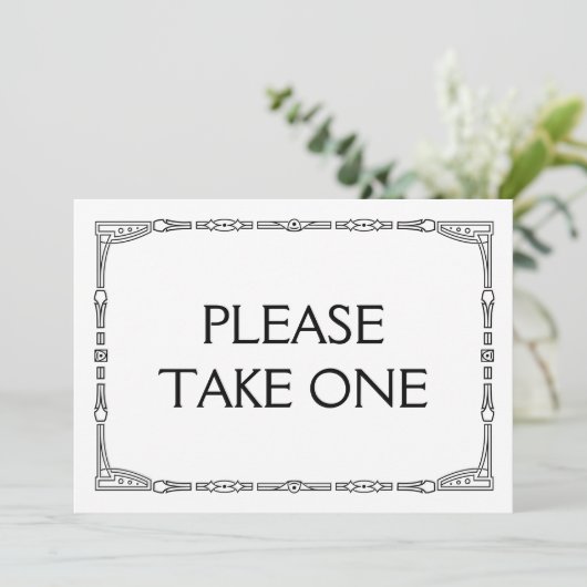 "Neem er alstublieft één" Trouwbord in Art Deco-st Kaart (Staand voorkant)