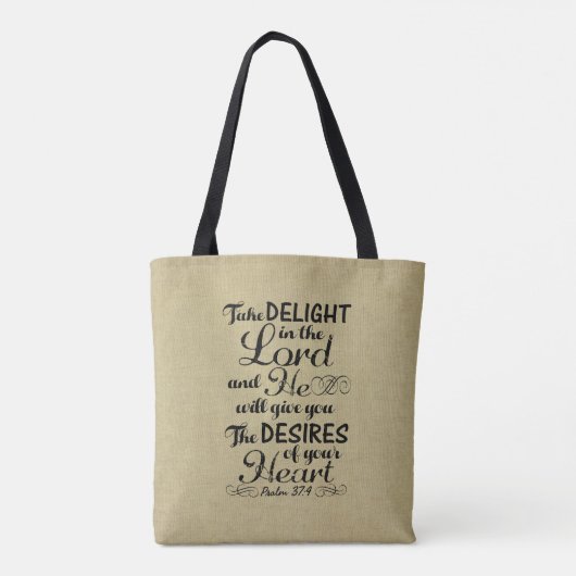 Neem genoegen in de Lord Psalm 37 4 Bijbelverse Tote Bag (Achterkant)