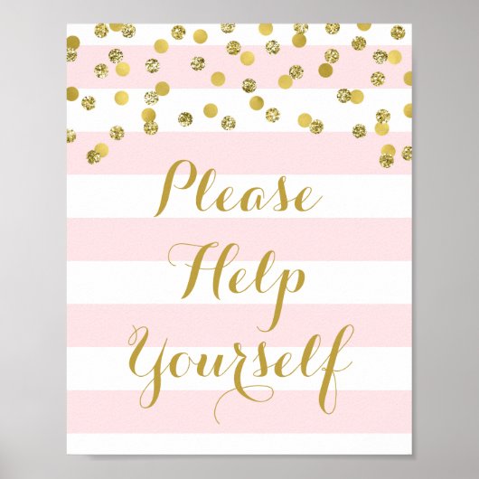Neem gerust bordje Roze strepen Goud Poster (Voorkant)