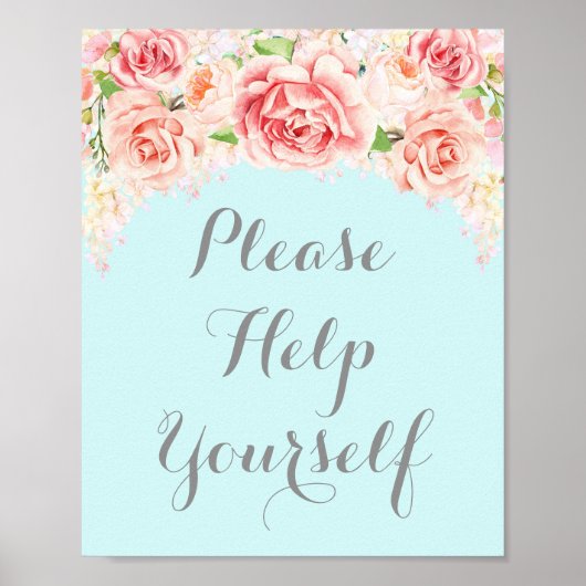 Neem gerust bordje Roze waterverf Blauw Poster (Voorkant)