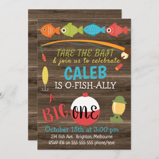 Neem het aas een grote een 1e verjaardag uitnodigi kaart (Voorkant / Achterkant)