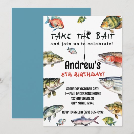 Neem het aas Waterverf Vissen verjaardag Kaart (Voorkant / Achterkant)