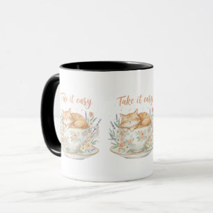 Neem het gemakkelijk Cute Kat in bloemige Theekop Mok