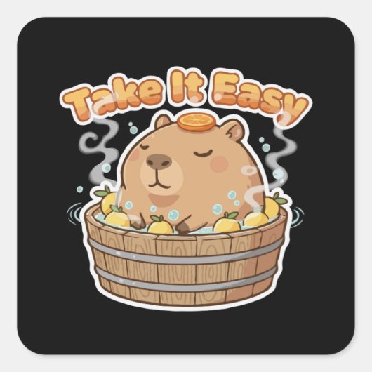 Neem het maar gemakkelijk Cute Capybara | Grappig Vierkante Sticker (Voorkant)