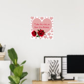 Neem het risico Quote Roze harten rode rozen Poster (Thuiskantoor)