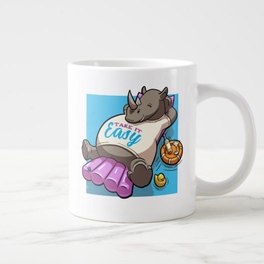 Neem het rustig ontspannen neushoorn grappig zwemb grote koffiekop (Rechts)