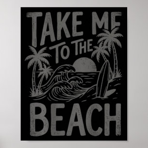 Neem het strand palmboom surf zonsondergang retro poster