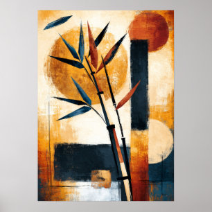 Neem Japans geometrisch bamboe kunstwerk met zonne Poster