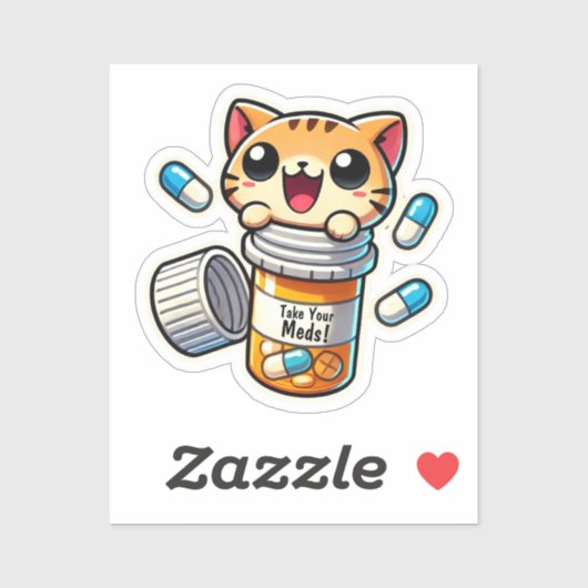 Neem je medicijnen! - Verzorging Schattigee kat he Sticker (Vel)
