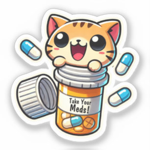 Neem je medicijnen! - Verzorging Schattigee kat he Sticker