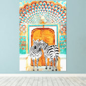 Neem je strepen waar je ook gaat schilderen, Zebra Canvas Afdruk (Insitu (Houten vloer))