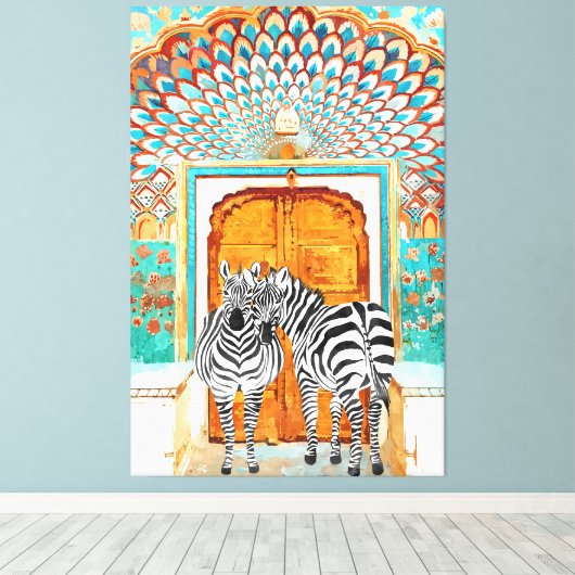 Neem je strepen waar je ook gaat schilderen, Zebra Canvas Afdruk (Insitu (Houten vloer))