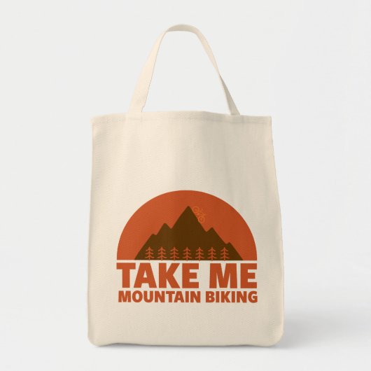 Neem me mee, mountainbiken tote bag (Voorkant)