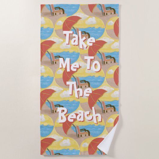 Neem me mee naar de strand Illustratie Handdoek (Voorkant)