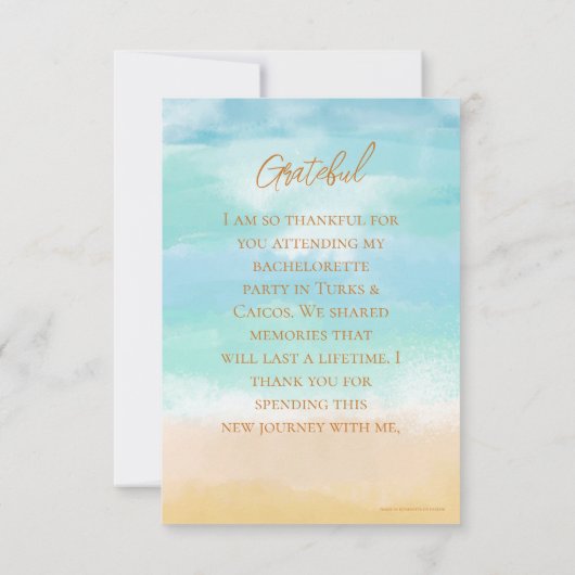 Neem me mee naar Turks Vakantie Bachelorette Bruil Bedankkaart (Achterkant)