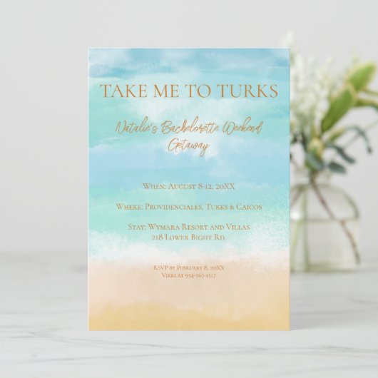 Neem Me Mee Naar Turks Vakantie Bachelorette Bruil Kaart (Staand voorkant)