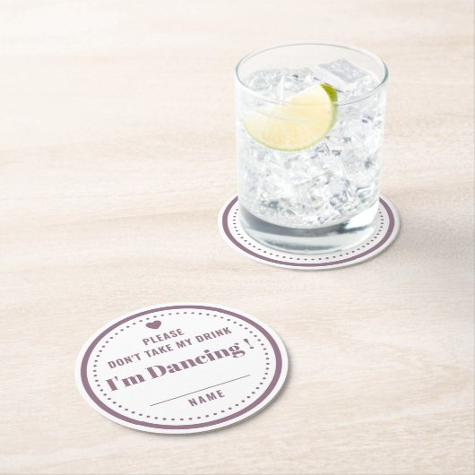 Neem mijn Drink naam geen Paarse bruiloft. Ronde Kartonnen Onderzetter (Insitu)