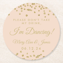 Neem mijn Drink niet. Gold Confetti Blush Roos Ronde Kartonnen Onderzetter