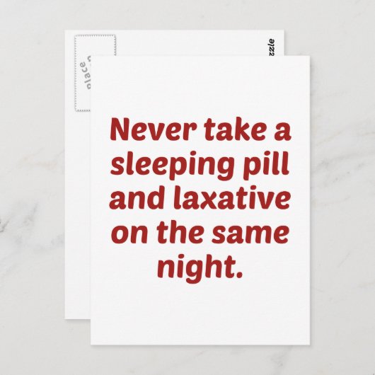 Neem nooit een slaappil en een laxeermiddel op de  briefkaart (Voorkant / Achterkant)
