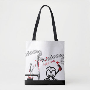 Neem nota van Music Teacher Funny Stickman Canvas Tote Bag