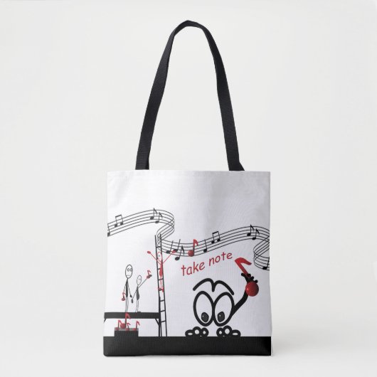 Neem nota van Muziek Leerder Funny Stickman Canvas Tote Bag (Voorkant)