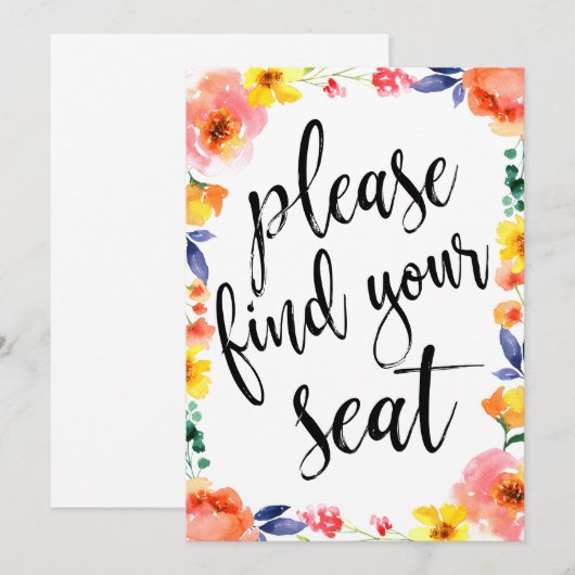 Neem plaats Affordabele Boho bloemenschild Kaart (Voorkant / Achterkant)