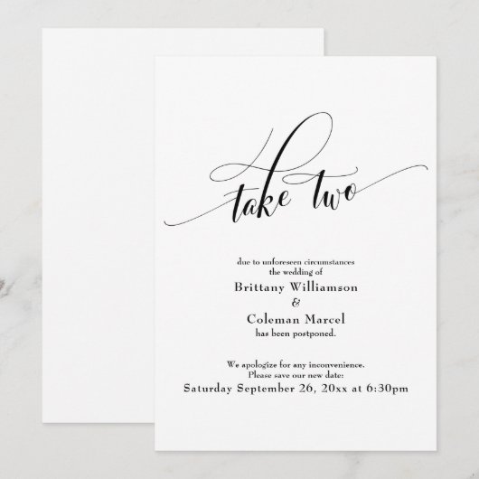 Neem twee elegante witte uitgestelde bruiloft Kaar Kaart (Voorkant / Achterkant)