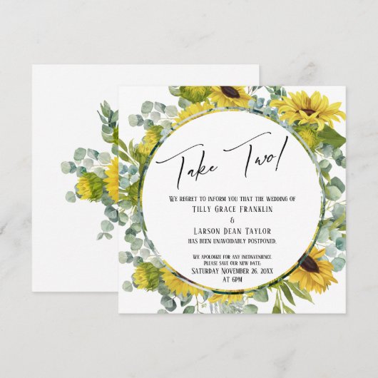 Neem twee Waterverf Floral Postponed Weddencard Kaart (Voorkant / Achterkant)