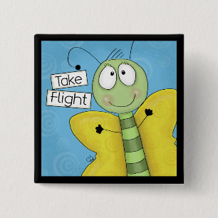 Neem vlucht vlinder vierkante button 5,1 cm