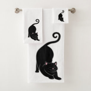 Neerwaartse Katt op Witte Ondergrond Bad Handdoek