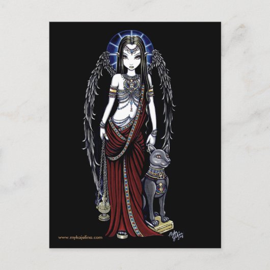 Nefertari Egyptian Bastet Goddess Angel Briefkaart (Voorkant)