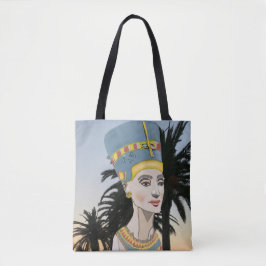 Nefertiti Colorful Portrait en Palm Trees Tote Bag