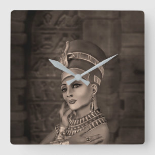 Nefertiti - de Egyptische koningin - sepia Vierkante Klok