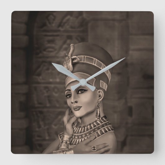 Nefertiti - de Egyptische koningin - sepia Vierkante Klok (Voorkant)