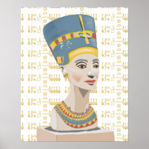 Nefertiti en Tiled Cartouche Background Poster