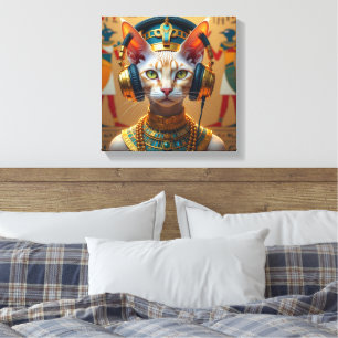 NEFERTITI KONINGIN VAN DE NIJL-DEVON REX KAT CANVAS AFDRUK