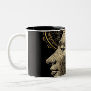 Nefertiti Moderne Silhouette Lijnkunst Tweekleurige Koffiemok