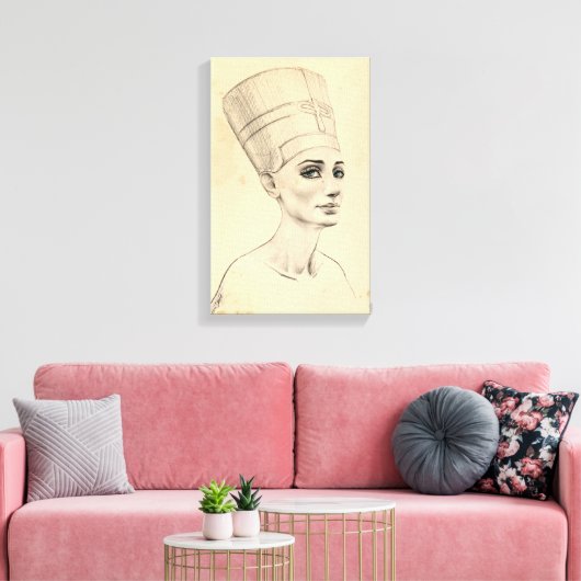 Nefertiti portret tekening Ancient Egypt papyrus Canvas Afdruk (Insitu (Woonkamer))
