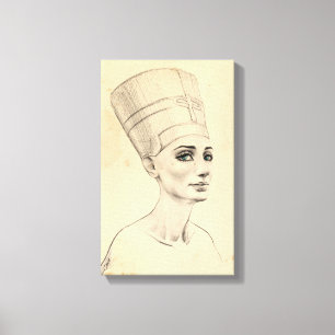 Nefertiti portret tekening Ancient Egypt papyrus Canvas Afdruk