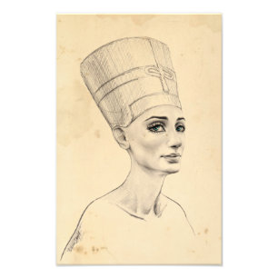 Nefertiti portret tekening Ancient Egypt papyrus Foto Afdruk