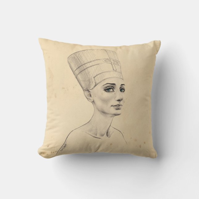 Nefertiti portret tekening Ancient Egypt papyrus Kussen (Voorkant)