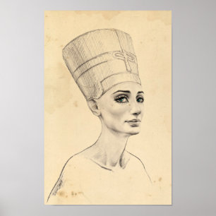 Nefertiti portret tekening Ancient Egypt papyrus Poster